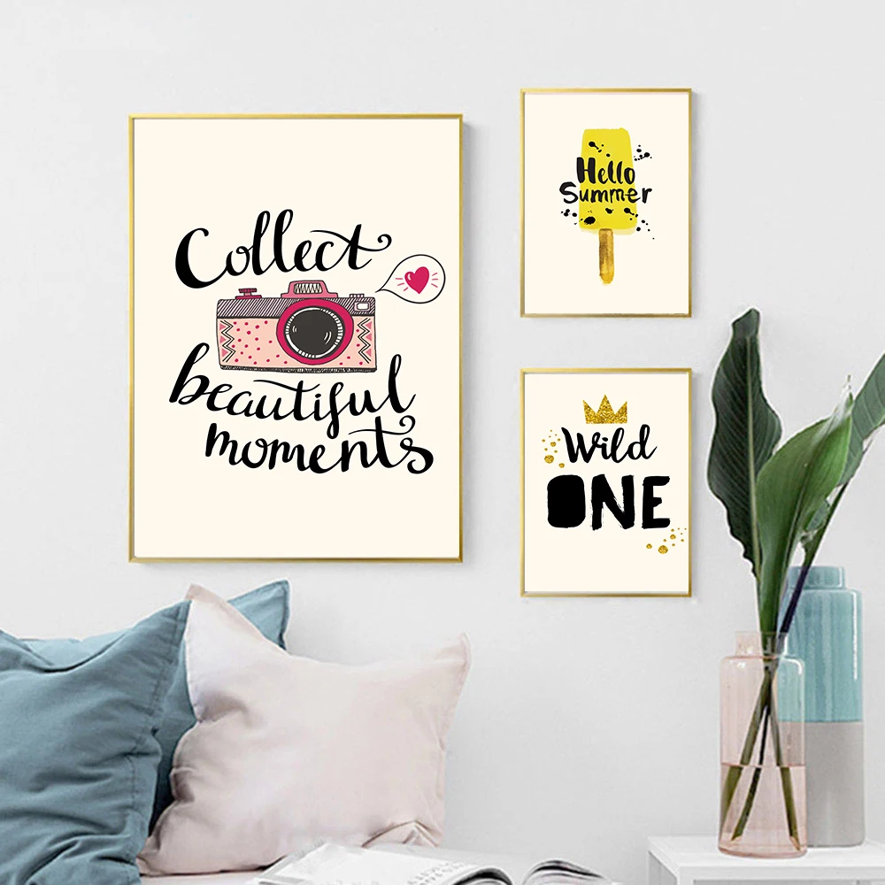 Hello summer lettes slogan Wall Art Nordic Posters and Prints Canvas
