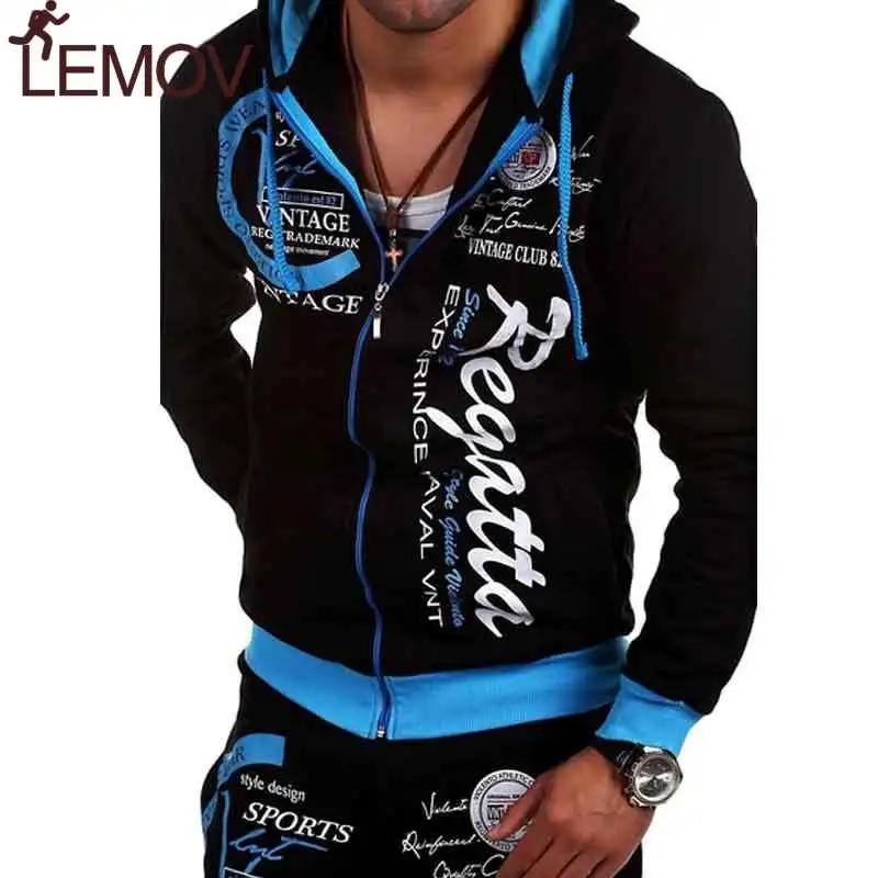 

New Men's Running Tracksuit Two Piece Set Sportswear Elastic Waist Pants Letter Printed Hooded Unique Sports Set Sweat Suit