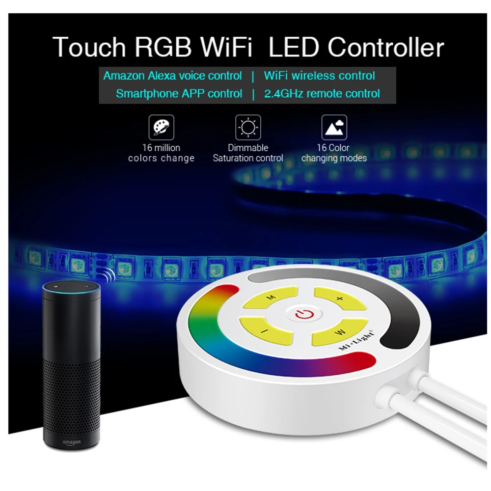 

Milight WIFI RGB LED Controller DC12V 24V 5A Mi Light Touch LED WIFI RGB Controller For RGB LED Strip Support Alexa Control YL1