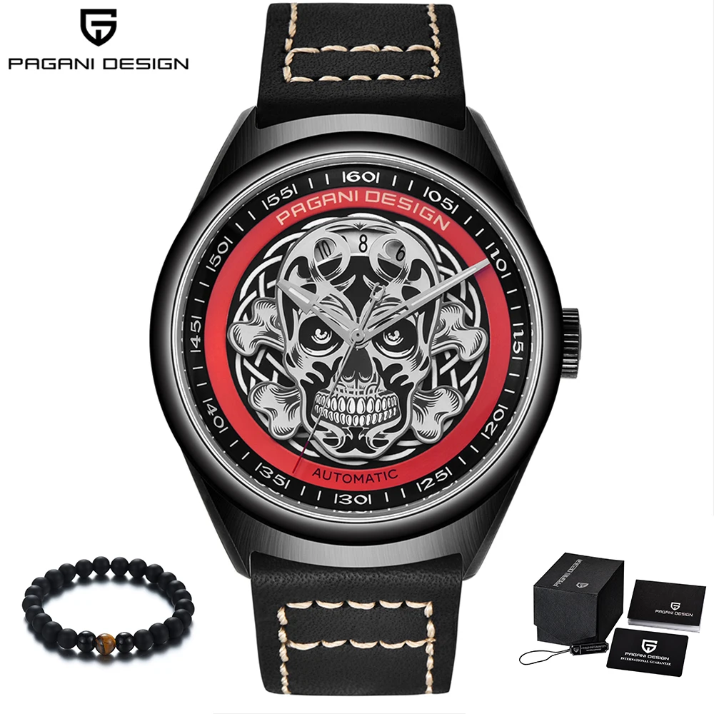 

PAGANI Design 2018 Punk Skeleton Skull Men Luxury Watches Automatic Leather Band Mechanical Wrist Watch Men relogio masculino