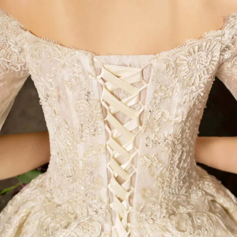 Шикарное свадебное платье 2019 Золотые Аппликации кружево свадебное платье Великолепный бальное праздничное Vestido De Noiva