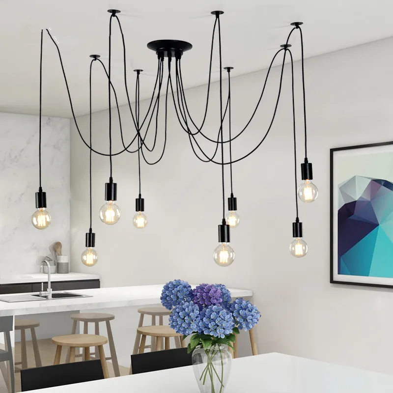 

Nordic Black Chandeliers Ceiling Lightiing Black Spider Hanglamps For Livingroom Dinning Room Kitchen DIY pendant Lamps Fixture