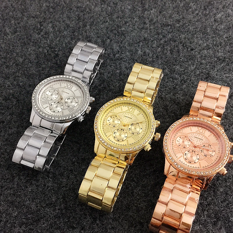 CONTENA роскошные часы с кристаллами розовое золото женские часы из нержавеющей стали женские часы relogio feminino женские часы