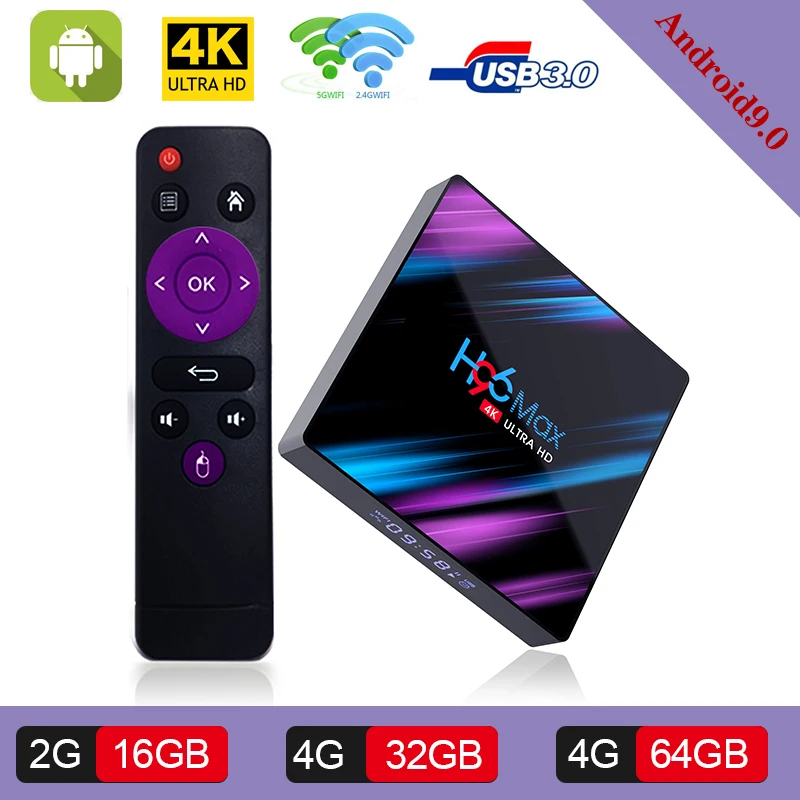 

Factory products H96max 4 GB 64GB Android 9.0 Smart TV BOX Rockchip RK3318 2.4G/5G Wi-Fi H.265 1080 p 4 K USB3.0 TV BOX