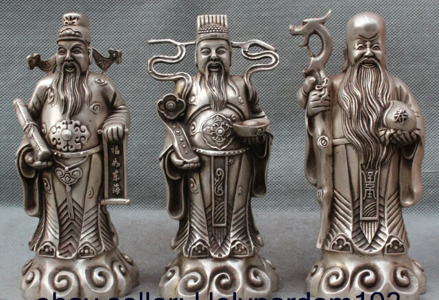 

Chinese Silver t Fu Lu Shou 3 immortals Lucky Fortune blessedness God Statue