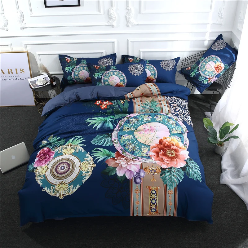

Home Complete Set Double Bed Quilt Kit 100% Polyester Printing Soft Quilt Cover And Pillowcase Knitted Bedding Suit
