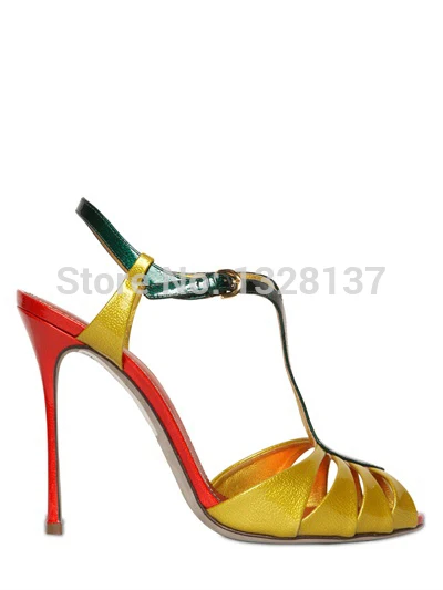Mixed Colors Buckle Strap Thin High Heels women's sandals leather unique shoes high heels open toe women sandals heels