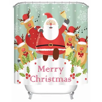 

Christmas Santa Claus Bathroom Shower Curtains, Festival Waterproof and Mildewproof Polyester Fabric Bath Curtain Design