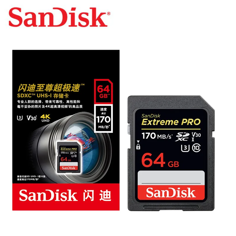 SanDisk 32GB Extreme PRO SD card 64GB Memory Card 128GB Sdcard 256GB class 10 UHS-I High Speed 95MB/s V30 DSLR sd 32