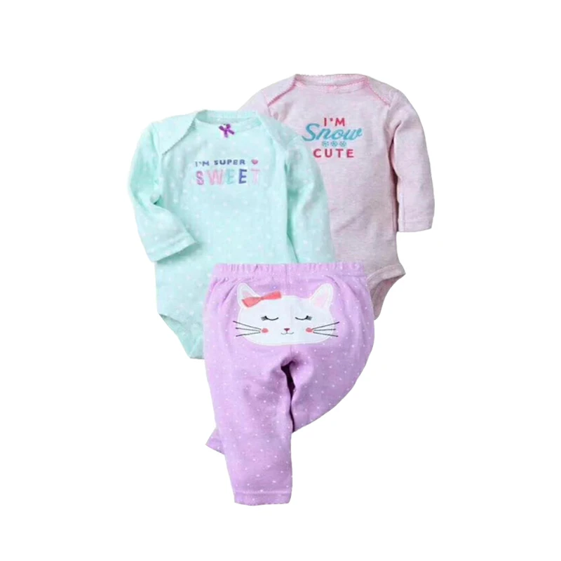 

3pieces Baby Clothing Set Cotton Long Sleeve Cute Animal Bodysuit+pants Boy And Girl Purple Newborn Spring Autumn Baby Clothes