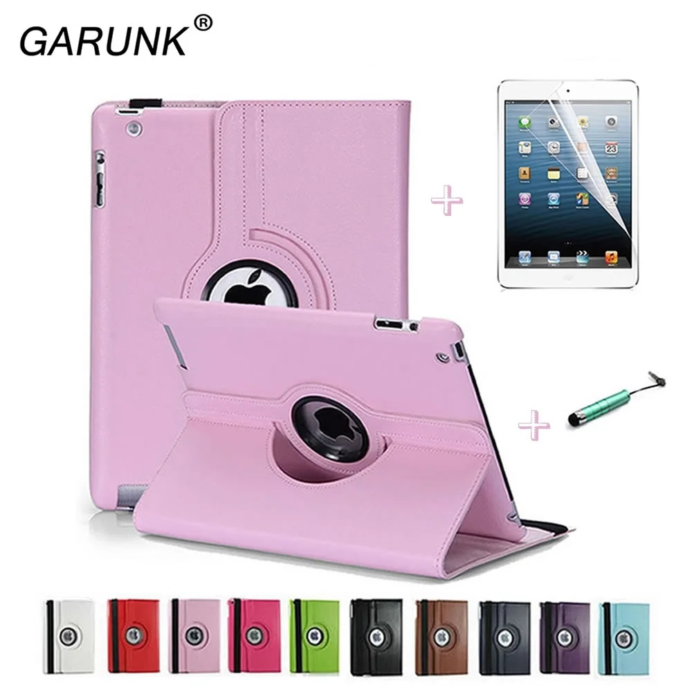 

For iPad 2 iPad 3 iPad 4 Case 360 Rotating Leather Stand Cover for iPad 2 3 4 PU Leather Stand Shell Screen Protector+Stylus