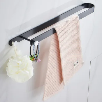 

Wall Mounted Single Layer Hanging Sundries Organizer Punch Free Bathroom Towel Rack with 2 Hooks
