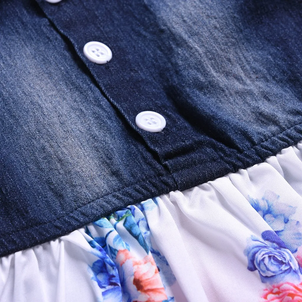 Малыша Одежда для детей; малышей; девочек из джинсовой ткани с цветочным узором в стиле «пэчворк платья принцессы, одежда