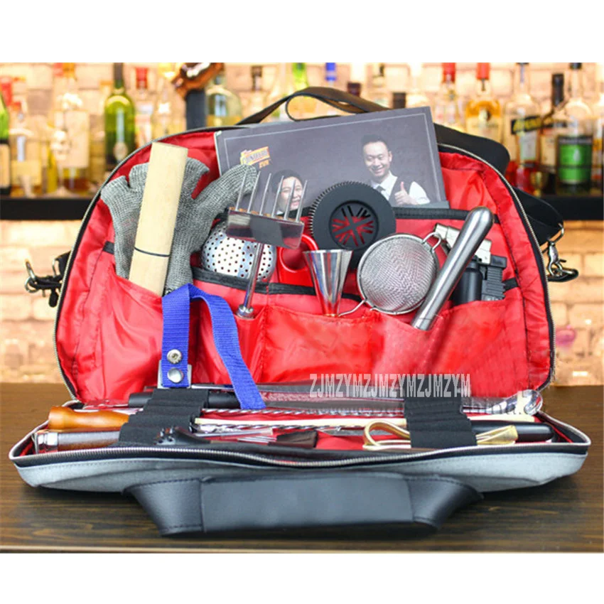 

New Arrival Bartender Kit Leather Bag Wine Tool Set Combination Diagonal Toolkit Appliance Package Professional Bartender Kit