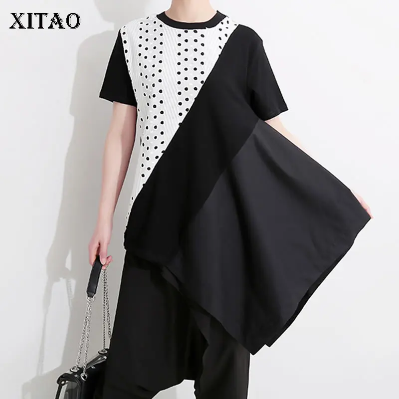 XITAO Irregular Polka Dot T Shirt Women Patchwork Korea Fashion O Neck New Net Red with The Same Pullover ZLL3473 | Женская одежда