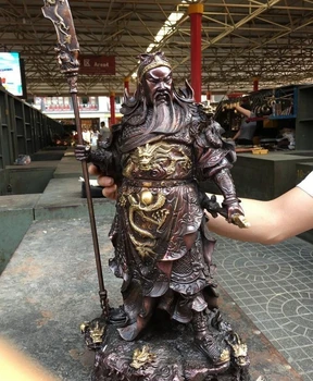 

Tibetan Red Bronze Copper Nine Dragon Guan Gong Guan Yu warrior Buddha Statue 50cm