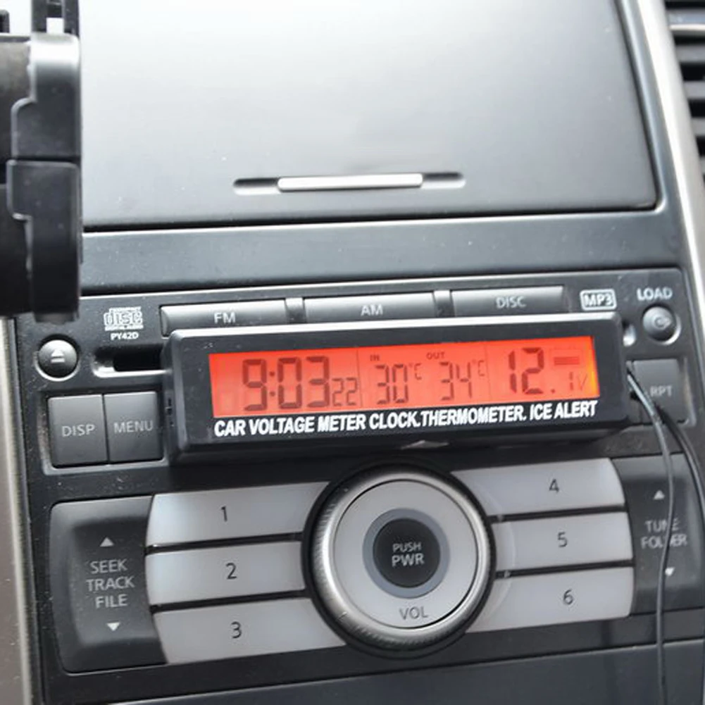 

Digital Car 3 in 1 LCD Clock Thermometer Battery Voltage Meter Monitor 12/24V Auto Thermometer Voltmeter Temperature Meter