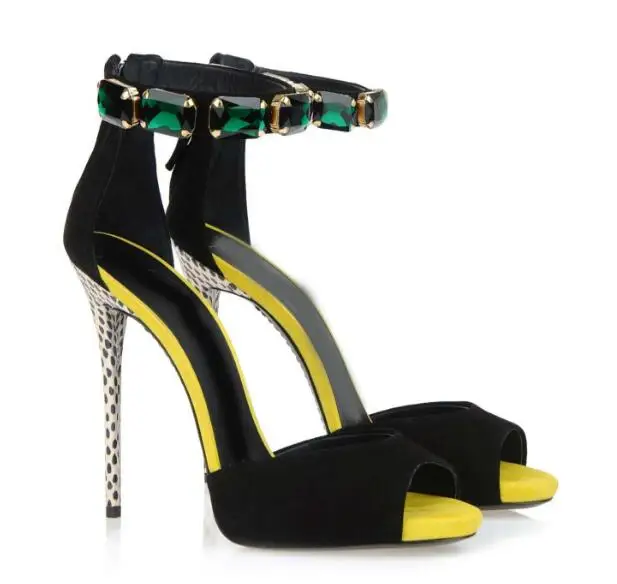 

big green diamond buckle high heel woman sandal sexy lady peep toe diamond buckle high heel sandals custom make woman sandal