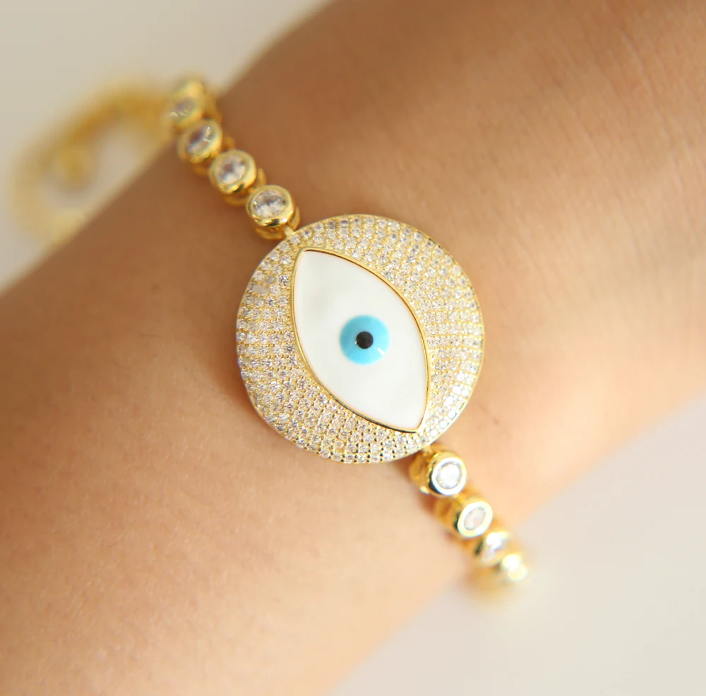 Luxury micro pave setting AAA multicolour stones turkish style evil eye tennis bracelet stunning jewelry for women fashion