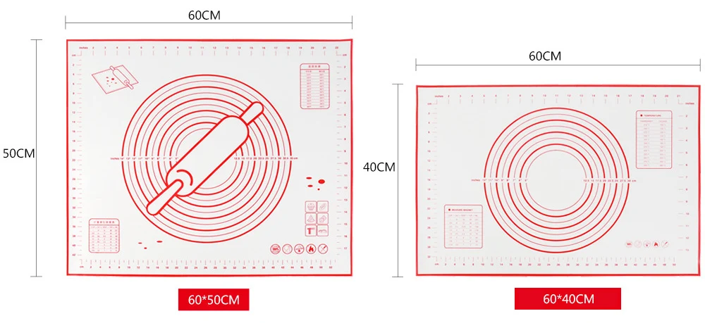 Пищевые коврики для выпечки силиконовый коврик для замеса теста коврик для помадки с шкалой высокой температуры антипригарные Нескользящие Инструменты для выпечки