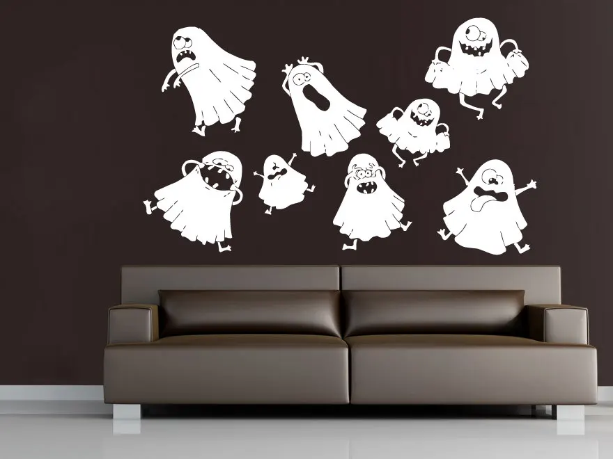 Us 5 92 25 Off Cute Lovely Ghost Halloween Wall Decals Vinyl Wall Sticker Home Bedroom Creative Decor Happy Halloween Party Wall Poster Q 41 In Wall