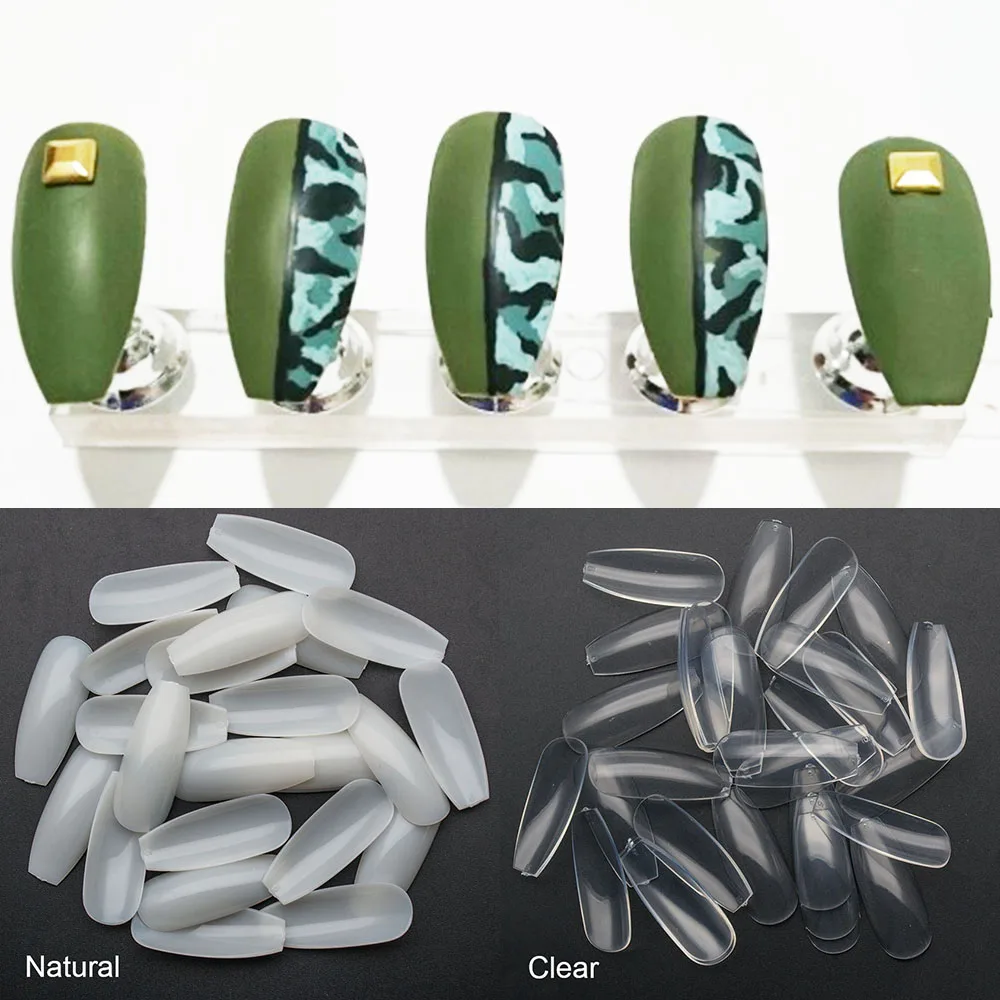 100 шт, Типсы для ногтей в гробу, белые/прозрачные/натуральные накладные ногти, плоская форма, съемные ногти, полное покрытие, накладные Типсы для ногтей JZJ3001