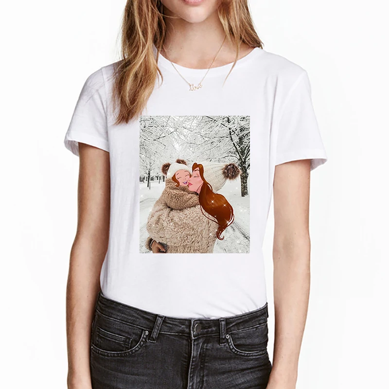 

Women 2019 Harajuku T Shirt Mommy and Her Girl Aesthetic White Graphic Tees Korean Clothes Plus Size Streetwear Kawaii Tops