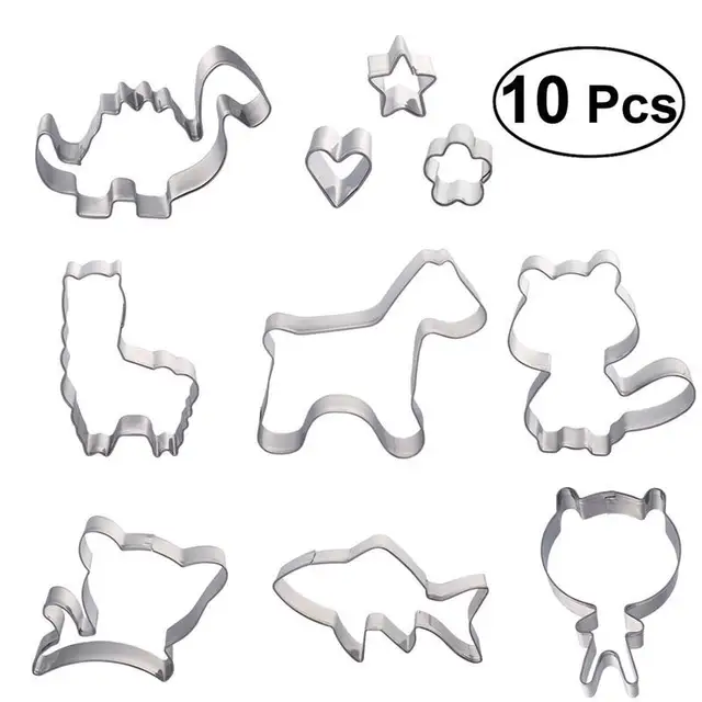 10pcs Stainless Steel Cute Animal Shaped Cookie Cutters Kit Biscuit