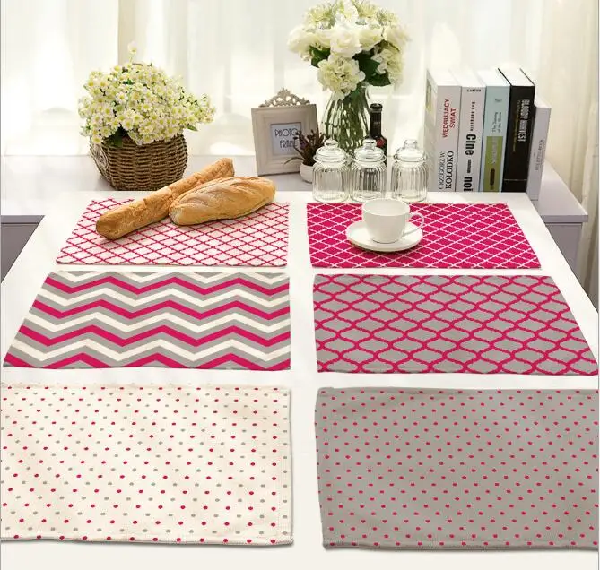 

4Pcs/lot Printed Linen Placemat Place mat Table Mat geometry PINK polyester Dinner Coaster Home textile Dec wholesale FG681