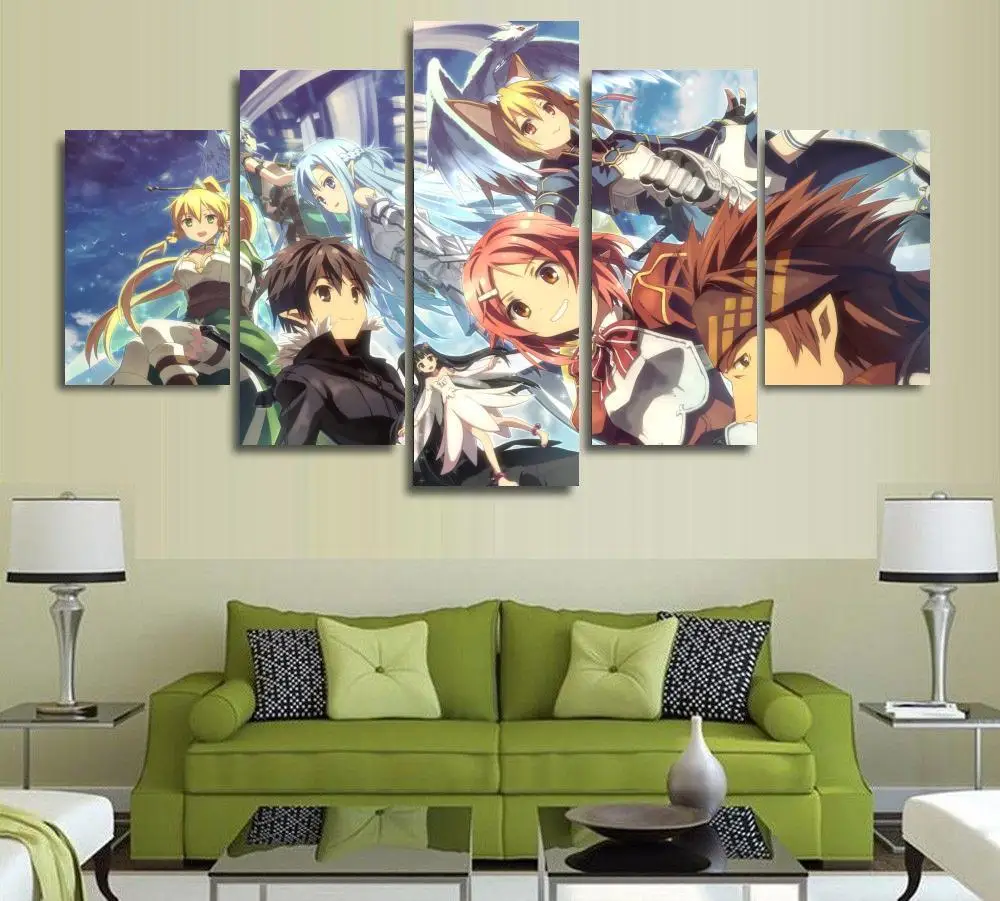 5 панелей настенное искусство Alfheim Online Asuna Yuuki SAO Sword художественная Живопись