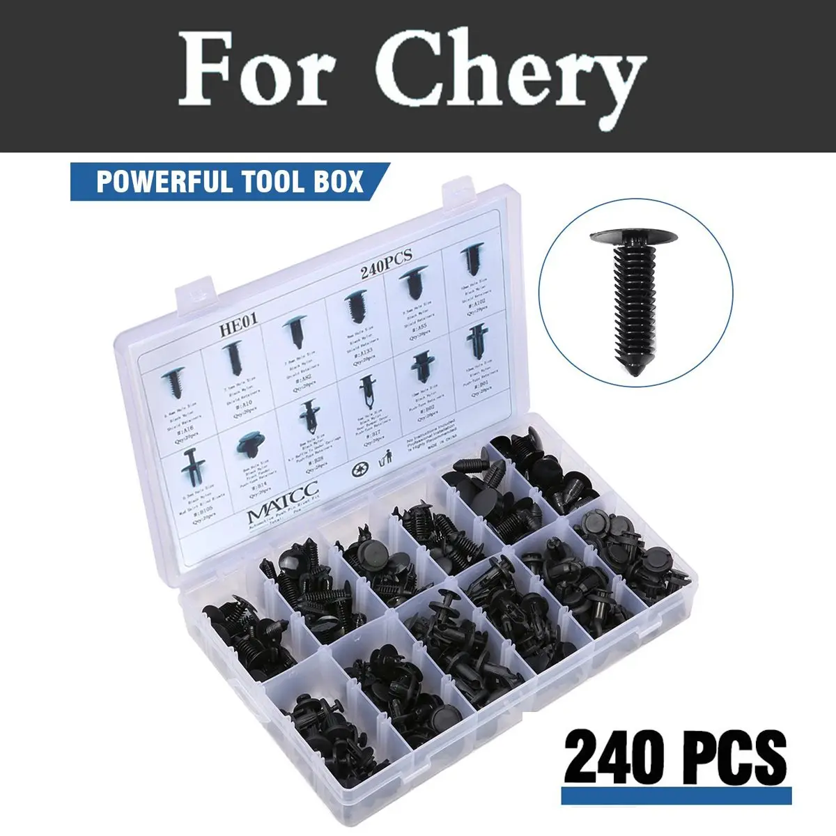 AUTEX 240 Pcs Push Retainer Kit w//Fastener Remover Assortment Universal Retainer Clips Push Type Retainers Set