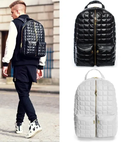 Hip Hop cool backpack designs faux leather backpack black quilted chain streetwear strap bags ...