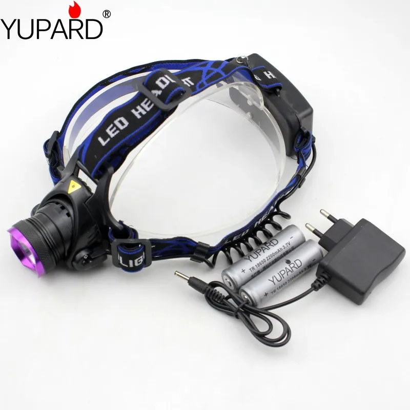 YUPARD XM-L2 T6 светодиодный налобный фонарь для кемпинга, рыбалки, спортивный фонарик, Головной фонарь+ 2*18650 2200 мАч батарея+ зарядное устройство