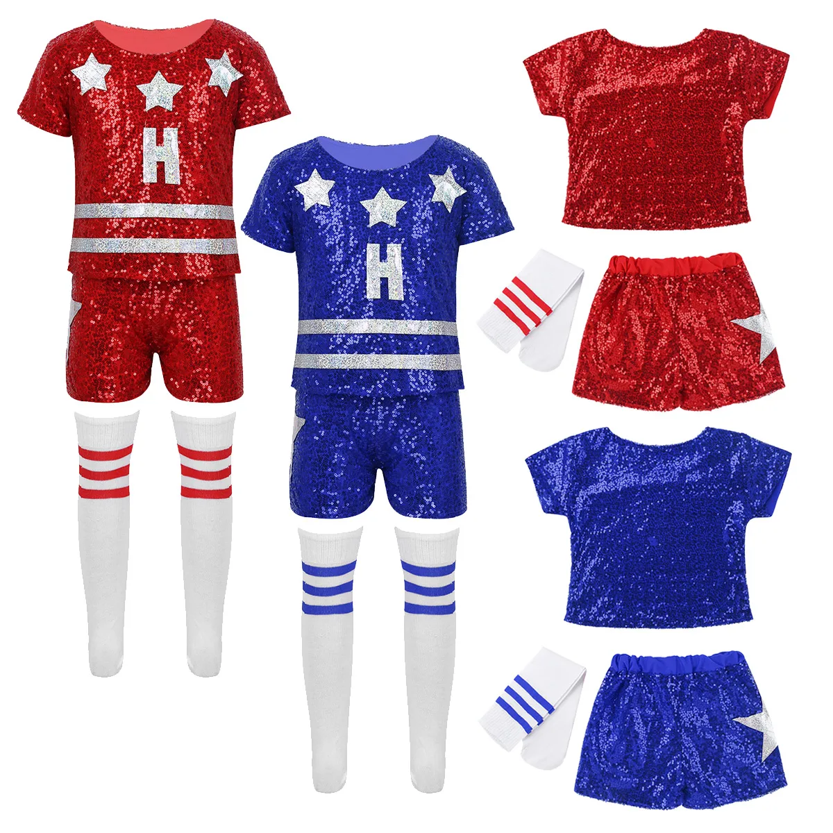 TiaoBug أطفال مراهقون النجوم الترتر قمم السراويل الجوارب الرقص مجموعة الأطفال الفتيات الهيب هوب الجاز مرحلة الشارع الرقص المشجع زي