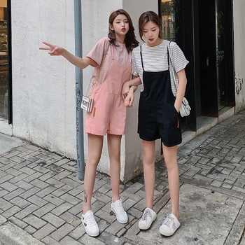 

Affordable Set Stripe Short Sleeve + Classic Bib Shorts Casual Wild Youthful Trend Set