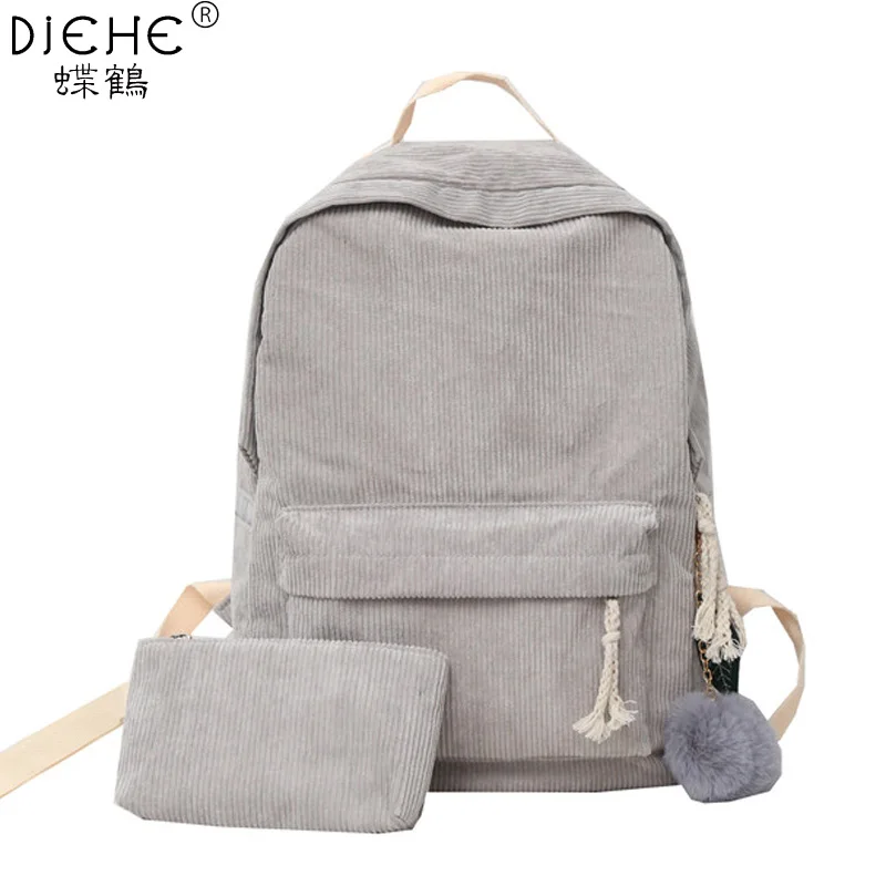 

Preppy Style Soft Fabric Backpack Female Corduroy Design School Backpacks Bag for Teenager Girls Striped Backpack 2pcs Set women