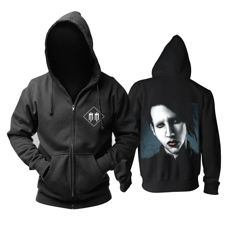 

9 designs Marilyn Manson Outerwear Zipper Sweatshirt fleece Rock Hoodies Shell jacket Rocker hardrock Punk heavy metal sudadera