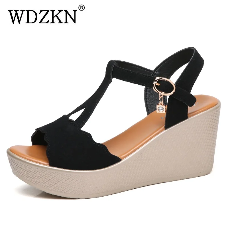 

WDZKN New Design Women Wedge Sandals Summer Casual Shoes 2018 Open Toe Cow Suede Platform Sandals Women Sexy High Heels Footwear