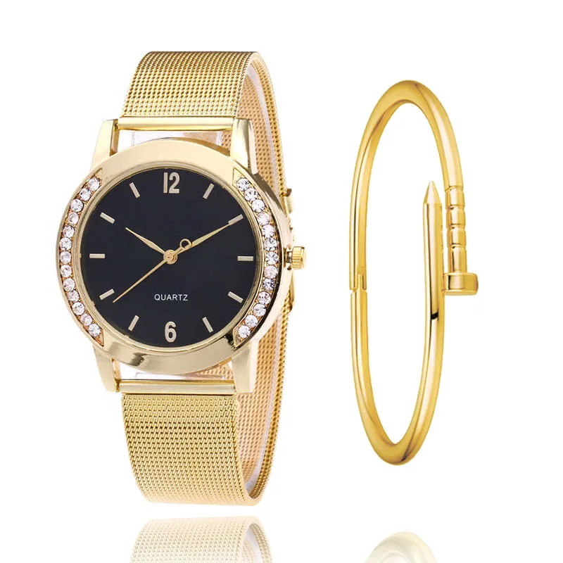 

Dropshipping Women Rhinestone Watch Fashion Casual Women Silver & Rose Gold Mesh Wristwatches Gift Clock Relogio Feminino Hot