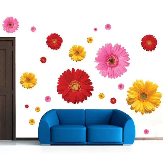 6 designs creative daisy sakura flowers pot wall stickers home