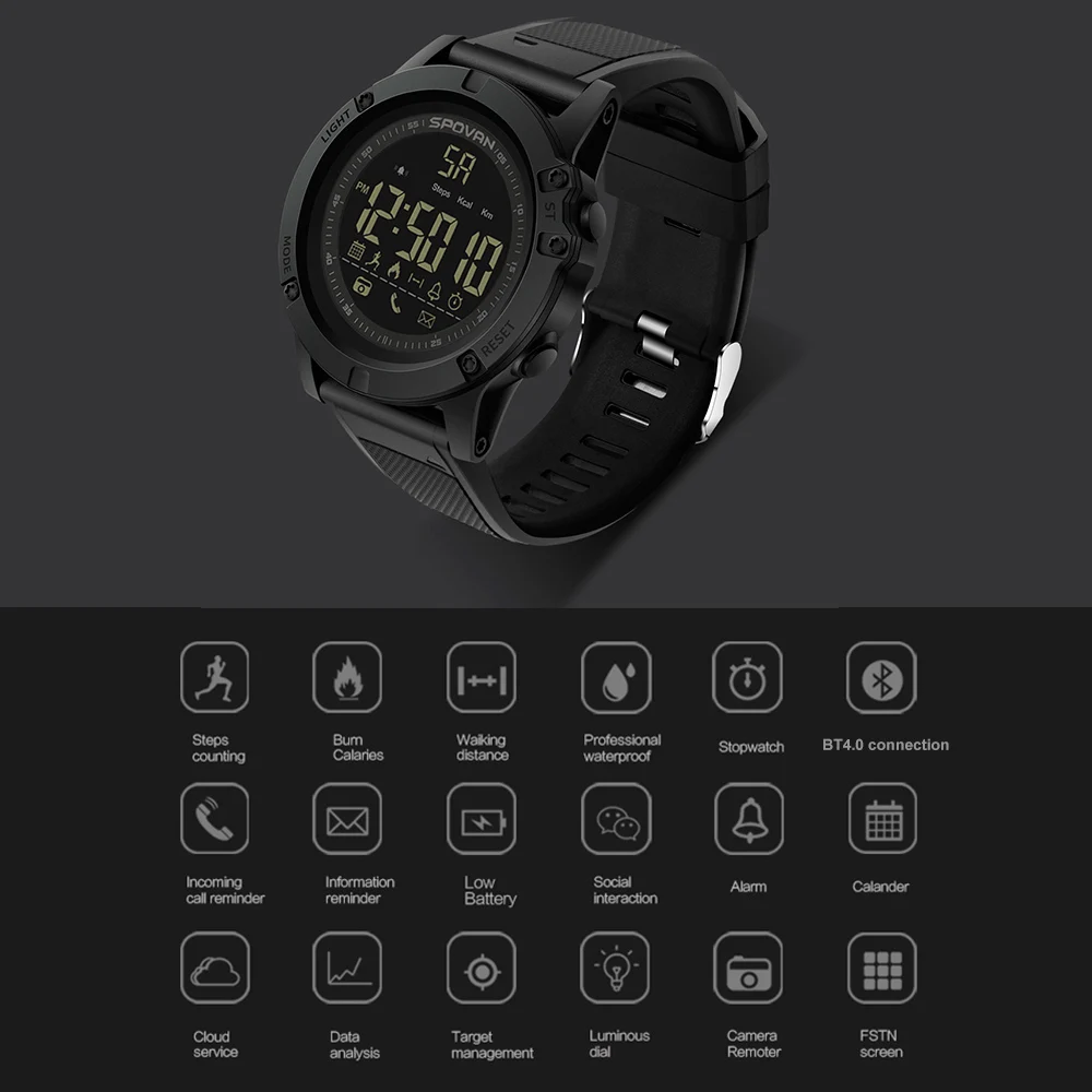 SPOVAN Smart Watch Men Women Fashion Clock Digital Watch 50M Waterproof Sports Smartwatch Pedometer Remote Camera Call Reminder