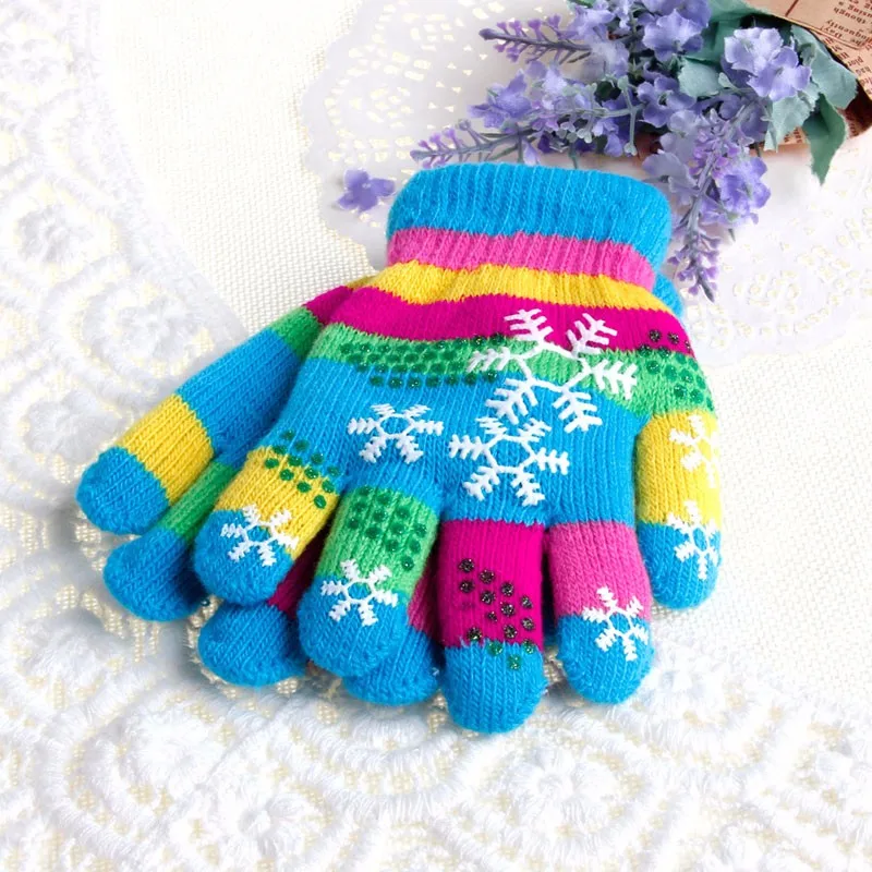 Лидер продаж, S/M, зимние детские двухслойные утолщенные теплые зимние вязаные перчатки с цветным принтом