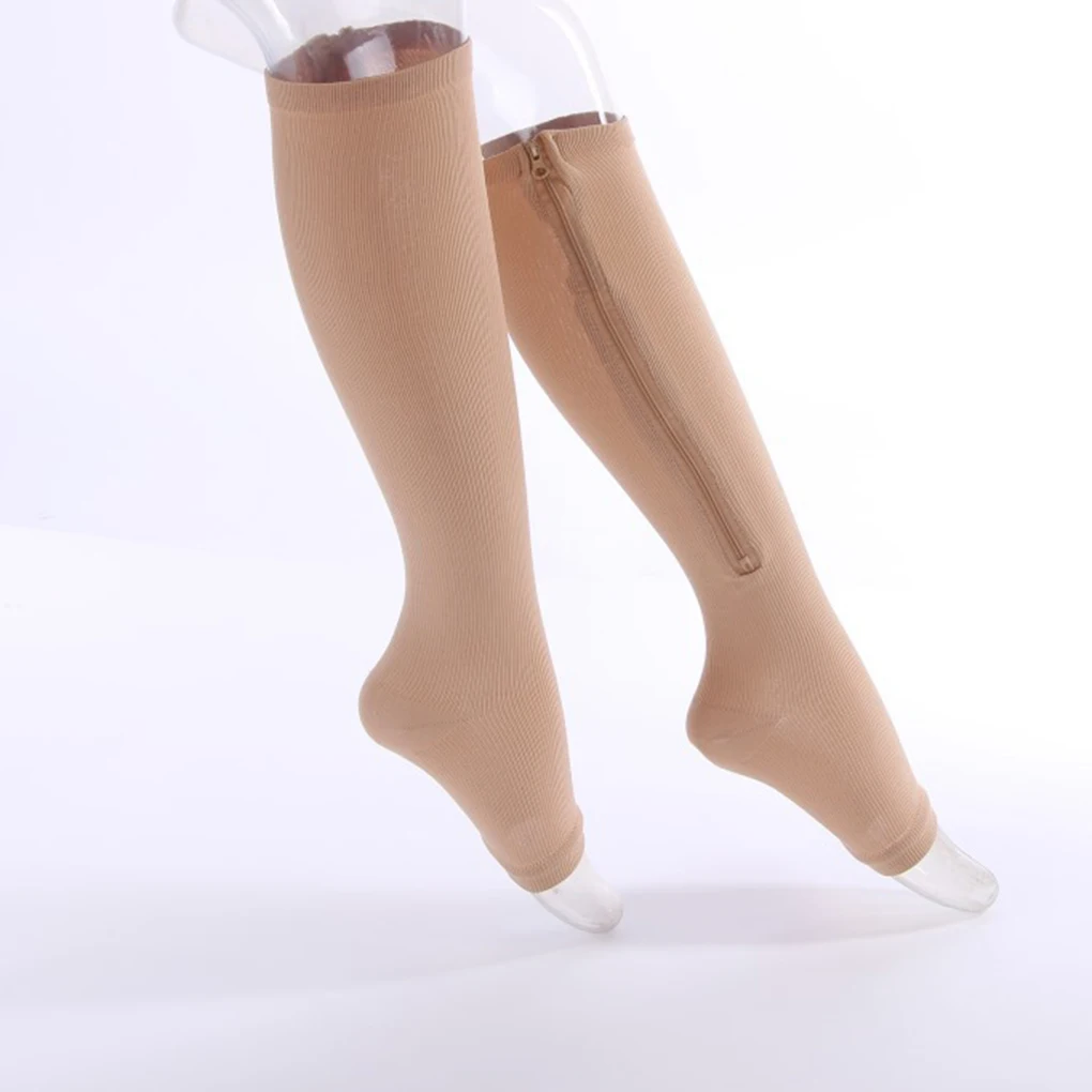 

2019 New Brand new Nylon Zipper Compression Sock Leg Knee Support Open Toe Preventing Varicose Veins Stretch Socks
