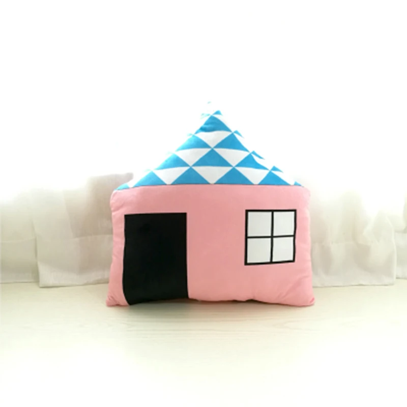INS модная розовая/серая подушка с узором в виде маленького домика, куклы, милые детские мягкие хлопковые диванные игрушки-подушки, декор детской комнаты