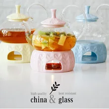 Набор чайников из жаропрочного стекла конфетного цвета с керамическим основанием, чайник с подогревом, набор разноцветных чайников для фруктов