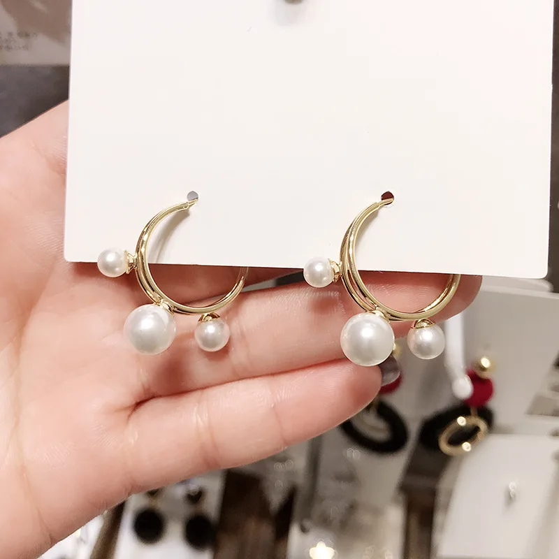 

MENGJIQIAO 2019 Korean Fashion New Style Double Layer Simulated Pearl Hoop Earrings For Women Elegant Boucle D'oreille Femme