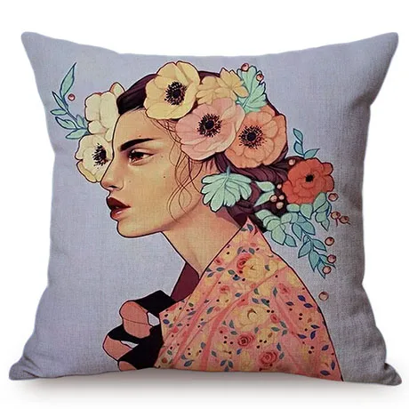 Nordic Beautiful Girl Cute Self-Portrait Sofa Decorative Cushion Cover Flower Butterfly Room Small Fresh Decor Throw Pillow Case K89-10