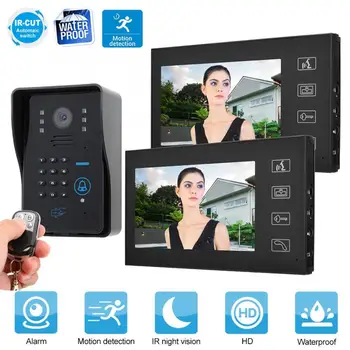 

7in 3.6mm Video Door Phone Wired Intercom Doorbell FRID ID Card Password Remote Unlock 1V2