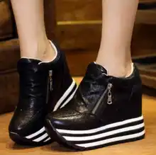 2016 autumn new 10cm high heels casual student shoes wedges sexy free shipping fashion canvas shoes sxey increased shoes woman