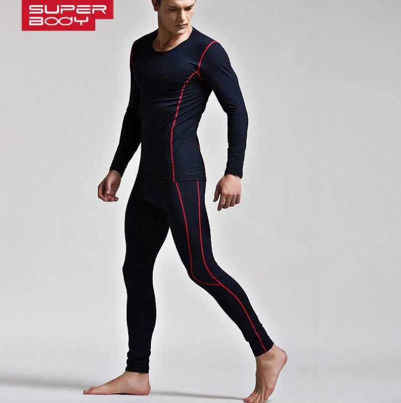 Супербоди Топы+ брюки модные Компрессионные Мужские быстросохнущие дышащие кальсоны для фитнеса нижнее белье для коррекции фигуры термобелье - Цвет: navy